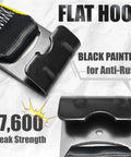 Close-up of Hammerlock flat hooks with anti-rust black paint, part of Heavy Duty 4 Inch Ratchet Cargo Straps 2 Pack.