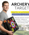 Person holding Backyard Archery Target Set 20x20x4 Foam Block With Foldable Self Standing Base High Density Target Portable 2 Pack