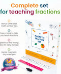 Magnetic Fraction Tiles And Circles Set For Kids, 180 Pieces, Hands On Fraction Learning System box display with features list