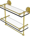 Bathroom Must Have Double Towel Bar And Glass Shelf In Polished Brass 16 Inch Gallery Mount With Concealed Screws 5 Inch Deep