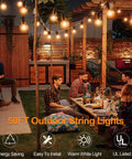 Cozy evening with Led Outdoor String Lights 50 Foot Waterproof Patio Lighting With 25 Plus 1 Shatterproof G40 Edison Bulbs above patio