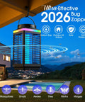 Outdoor Bug Zapper 4 In 1 4200V Electric Mosquito Zapper Rechargeable Cordless With 5000mAh Battery IP68 Waterproof hanging on patio