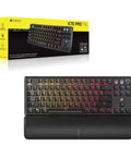 Dope K70 Pro Rgb Tenkeyless Mechanical Gaming Keyboard Featuring Pre Lubed Hall Effect Switches And Lightning Fast Rapid Trigger Tech angled view with wrist rest.