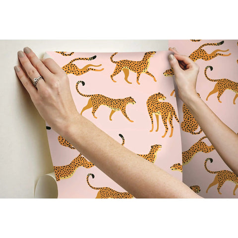 Pink And Orange Cheetah Peel And Stick Wallpaper Roll No Mess Easy To Install Eighteen Inches Wide And Eighteen Point Eight Six Feet Long 100 Percent Removable With No Sticky Residue Renters Friendly Decorative Wall Covering For Accent Walls