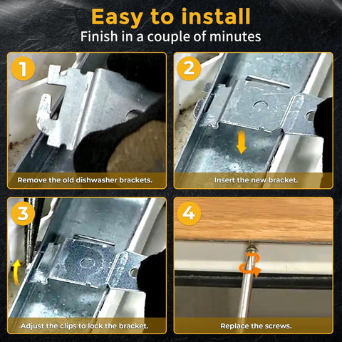 Installation steps for Two Pack Dishwasher Mounting Brackets Replacement Parts Undercounter Heavy Duty Galvanized Steel Exact Fit For Most Dishwashers Replace OEM 8269145 WP8269145 Fixes Door Latch Door Wont Close Shaking Noisy