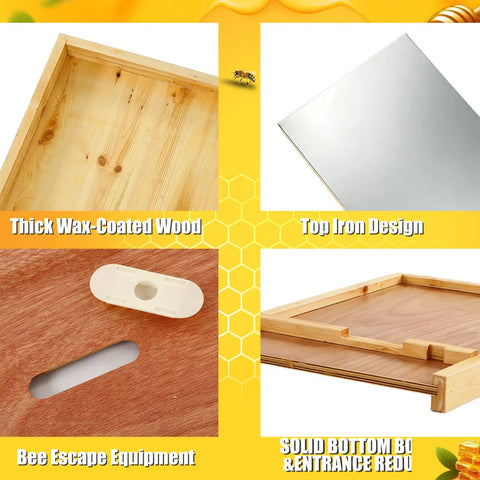 Beekeeping Beehive 3-Piece Parts Kit with Top Cover, Inner Cover, and Bottom Board showing wax-coated wood and iron design
