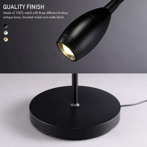 Adjustable LED Floor Lamp With Dimmable And Zoomable Spotlight, Matte Black base and spotlight showing finishes