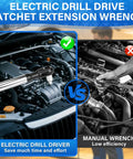 Electric drill vs manual wrench for tight spaces featuring 1/2 Inch Offset Extension Wrench Impact Rated Ratchet Adapter For Electric Drill.