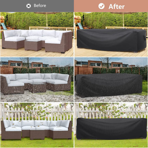 Heavy Duty Waterproof Patio Furniture Cover For Outdoor Sectional Sofa Set And Table And Chair Set 89.7 Inch Long 62.2 Inch Wide 28.3 Inch High Built To Last All Weather Protection For Deck And Patio covering sofas in rain and sun