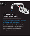 Silver Series Splash Mounted Kitchen Faucet With 4 Inch Centers And 6 Inch Swing Spout Quarter Turn Ceramic Cartridge Valve Chrome Finish Low Lead Compliant NSF Certified Includes Mounting Kit Easy Install