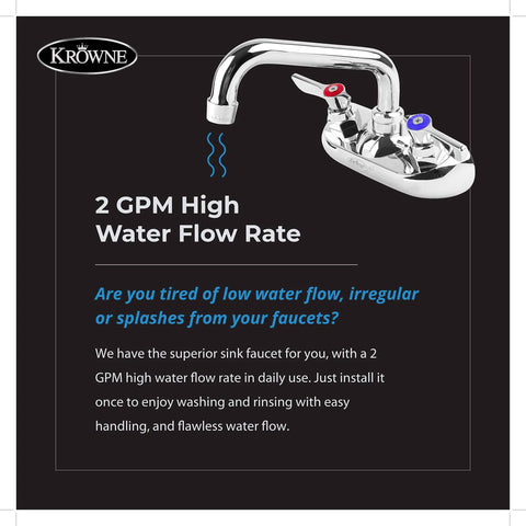 Silver Series Splash Mounted Kitchen Faucet With 4 Inch Centers And 6 Inch Swing Spout Quarter Turn Ceramic Cartridge Valve Chrome Finish Low Lead Compliant NSF Certified Includes Mounting Kit Easy Install
