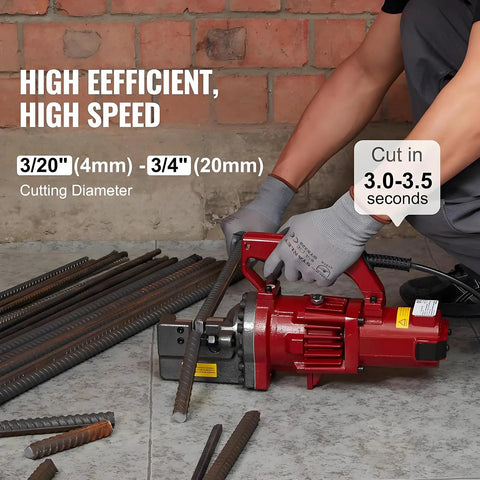 Worker using Portable Electric Hydraulic Rebar Cutter 1250W Fast Spark Free Cutting In About Three To Three And A Half Seconds