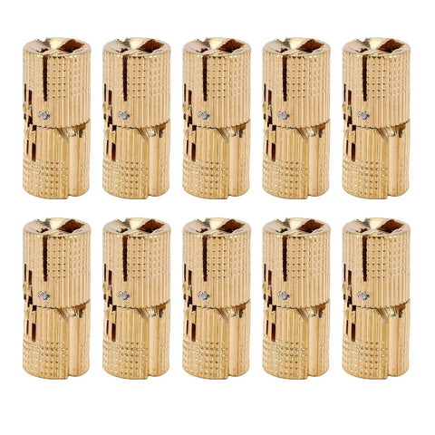 Polished Brass Hidden Cabinet Hinges, 10 Pcs M10x22mm, 180 Degree Opening Concealed Cylindrical Hinges
