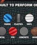 Image showing surfaces the Flexible Waterproof Tape For Quick Fixes And Heavy Duty Repairs, Leaks can adhere to: fabric, plastics, vinyl, metal, PVC, concrete, wood.