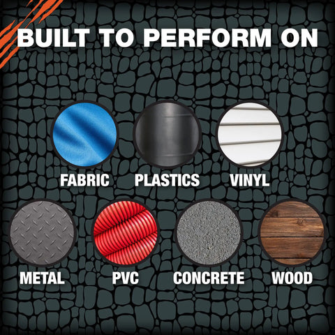 Image showing surfaces the Flexible Waterproof Tape For Quick Fixes And Heavy Duty Repairs, Leaks can adhere to: fabric, plastics, vinyl, metal, PVC, concrete, wood.