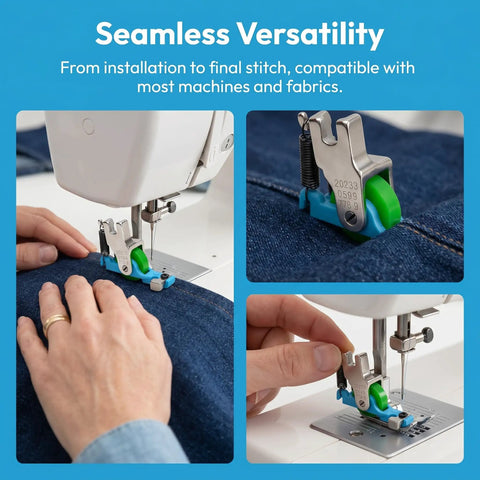 Invisible Zipper Presser Foot With Roller Wheel For Smooth Fabric Feeding And Sewing Seam Guide For Industrial Sewing Machines Tough As Nails Durable Steel Construction Great For Denim Leather And Heavy Duty Projects. clip-on presser foot on denim