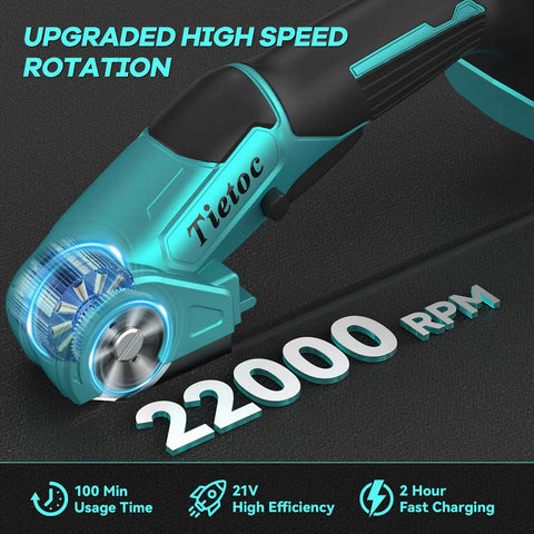 21V Cordless Electric Scissors With 4000mAh Battery And High Speed Cutting Performance showing upgraded high speed rotation and ergonomic handle.