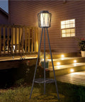 Metal Solar Floor Lamp With Plant Stand Outdoor Waterproof Lantern Lights For Patio Deck Yard Garden Porch 1 Pack Black