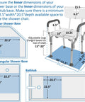 Deluxe Spa Shower Chair with Arms and Back for Safe Bathing No Slip Stability shown with dimensions and adjustable legs.