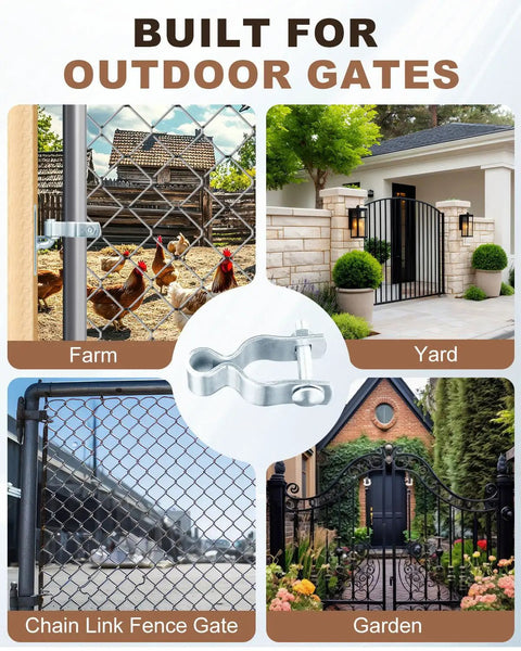 Tough As Nails Heavy Duty Gate Frame Hinges For 1-3/8 Inch OD Posts, Galvanized Chain Link Fence Gate Hinge Set For Outdoor Driveway, Farm, And Fence Gates, Perfect For Gate Repair, Replacement, Upgrades. Galvanized hinge set on gate post