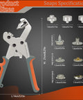 Heavy Duty Snap Fastener Tool Kit With Built In Hole Punch Die For Easy One Tool Punching On Canvas Leather Tarps And Boat Covers 20 Sets Of Snap Buttons Energy Saving Design For DIY Pros, showing tool and snap specifications