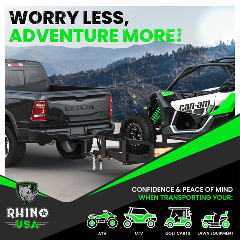 Truck and trailer hauling ATV with Built Tough Ultimate Heavy Duty E Track Ratchet Tie Downs Set, 4500 lb break strength