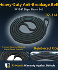Heavy-duty anti-breakage dryer drum belt 341241, highlighted features for Upgraded Dryer Repair Kit With 341241 Belt And 349241T Drum Roller Includes 691366 Idler Pulley And Four Tri Rings With Washers Durable Rubber Components For Quick No Fuss Easy Dryer Fix And Long Lasting Performance.