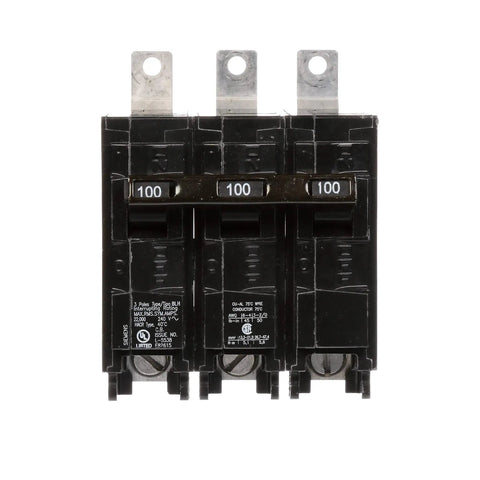 Panel Mount Three-Pole 240V Breaker 100 Amp Bolt-In, 22KAIC, UL Listed Type BLH front view