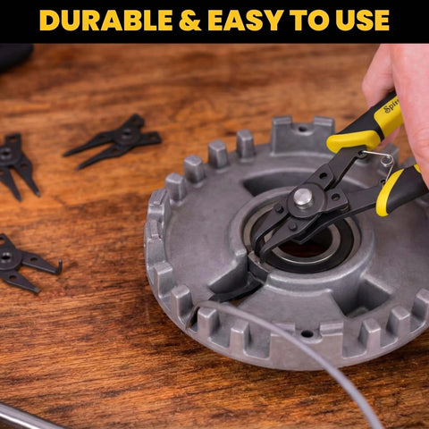 4 In 1 Heavy Duty Snap Ring Pliers Set With Interchangeable Heads For Internal And External Retaining Rings 45 And 90 Degree Angled Jaws Circlip Removal Tool For Auto Repair Machinery And Home DIY used on metal gear