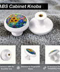 Four Pack Colorful Wildflower Stained Glass Cabinet Knobs For Kitchen And Bath with sunflower and iris design on fabric