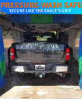 Truck with Limited Edition American Flag Trailer Hitch Cover Honoring 250 Years Of Freedom in car wash, rust resistant finish