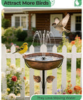 Metal Bird Bath With Solar Fountain, 13 Inch Bowl And 6.3 Inch Solar Pump, Battery And LED Lights, in garden setting with birds