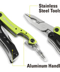 Ascend 9 In 1 Multi Tool With TSA Compliance No Knife Under 7 Inches Includes Long Nose Pliers Wire Stripper Key Chain Green Black