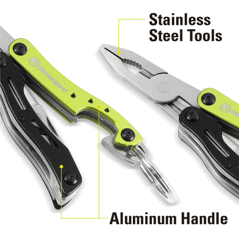 Ascend 9 In 1 Multi Tool With TSA Compliance No Knife Under 7 Inches Includes Long Nose Pliers Wire Stripper Key Chain Green Black