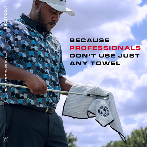 Golfer using Greenside Magnetic Golf Towel Ultra Absorbent Microfiber Sidekick On The Course With Built In Magnet