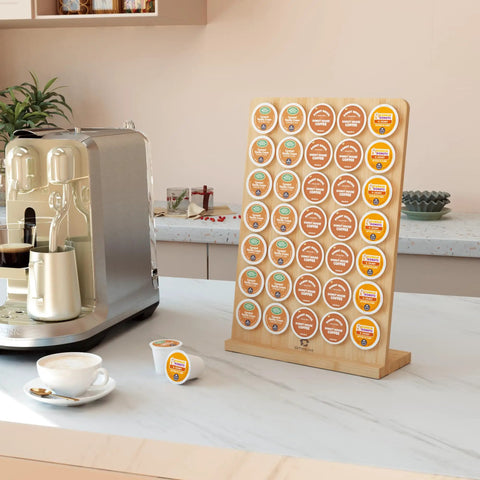 Bamboo K Cup Holder Storage Organizer Holds 35 Coffee Pods For Countertops in Coffee Bars Offices And Kitchens display rack
