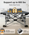Beefy 28 Inch Wide Camping Cot for Adults, Heavy Duty 1200D Oxford Fabric, showing 800 lbs support on steel frame