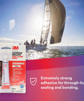 Fast Cure Marine Adhesive Sealant 5200 For Boats And RVs Waterproof Bonding And Sealing Above And Below The Waterline Bonds Wood Fiberglass And Metal Permanent Sealant For Decks Housings Portholes And Mounts White 1 Fl Oz package on sailboat background