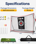 Heavy Duty Pro Grade Golf Practice Net 10 X 7Ft for hitting, chipping, and driving training with target cloth, tees, balls, and bag.