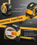 2 In 1 Laser Tape Measure With Auto Lock Magnetic Hook, 135 Ft Laser Range And 16 Ft Manual Tape, Pythagorean Area And Volume Calculations, Ft And In Plus Metric Units, Non Digital Handy Measuring Tool For Quick Precise Measurements, black and yellow with LCD display