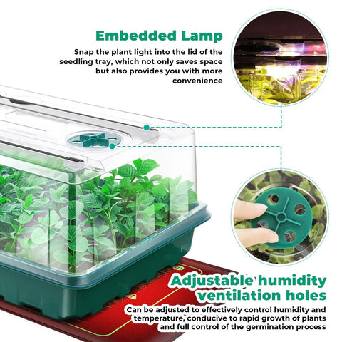 Seed Starter Kit With Grow Lights And Heat Mat For Indoor Gardening 96 Cell Seed Tray With Ventilated Dome and adjustable vents