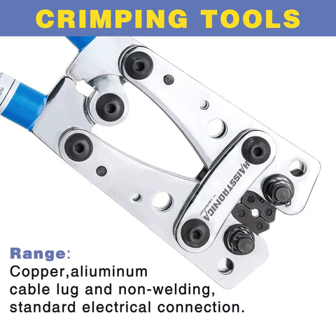 Heavy Duty Battery Cable Lug Crimping Tool with Interchangeable Dies for AWG 10 to 1 Wire Copper Lugs Terminals