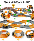 Construction Race Car Track Set For Kids With Flexible Bendable Tracks And 2 Electric Cars DIY Road Builder Playset