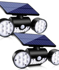 Outdoor Solar Security Lights 30 LED Dual Head Motion Sensor Floodlights IP65 Waterproof 360 Degree Adjustable For Front Door Garage Patio Deck 2 Pack