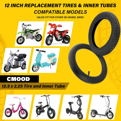 12.5 By 2.25 Inch Tire And Inner Tube Set For Dirt Bikes And Electric Scooters, Replacement Tires For Kids Bikes And Mini Motor Bikes, Compatible With 12.5 X 2.25 Wheels On Dirt Rockets And Pocket Mod Style Rides.
