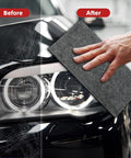 Hand using Multi Purpose Car Scratch Repair Kit With Six Nano Cloths For Light Scratches Swirls And Water Spots Quick DIY Car Fix