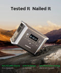 Total Game Changer Portable Extra Battery Packing 1700Wh Capacity And Expands Stations Up To 4730Wh on rocky terrain with certification labels.