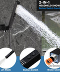 Enga Dual Head Shower System with Jets, 16" + 6" Shower Head with 4 Body Jets, 2-in-1 Handheld Shower Faucet Set, Matte Black handheld shower in jet mode.