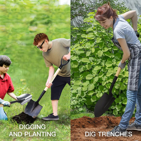 41 Inch Round Point Shovel For Digging And Heavy Duty Garden Work With D Handle And Wooden Grip used for planting and trench digging