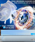 Compact Desk Fan With 5000mAh Rechargeable Battery, Retro Low Noise Portable Table Fan motor and airflow visualization